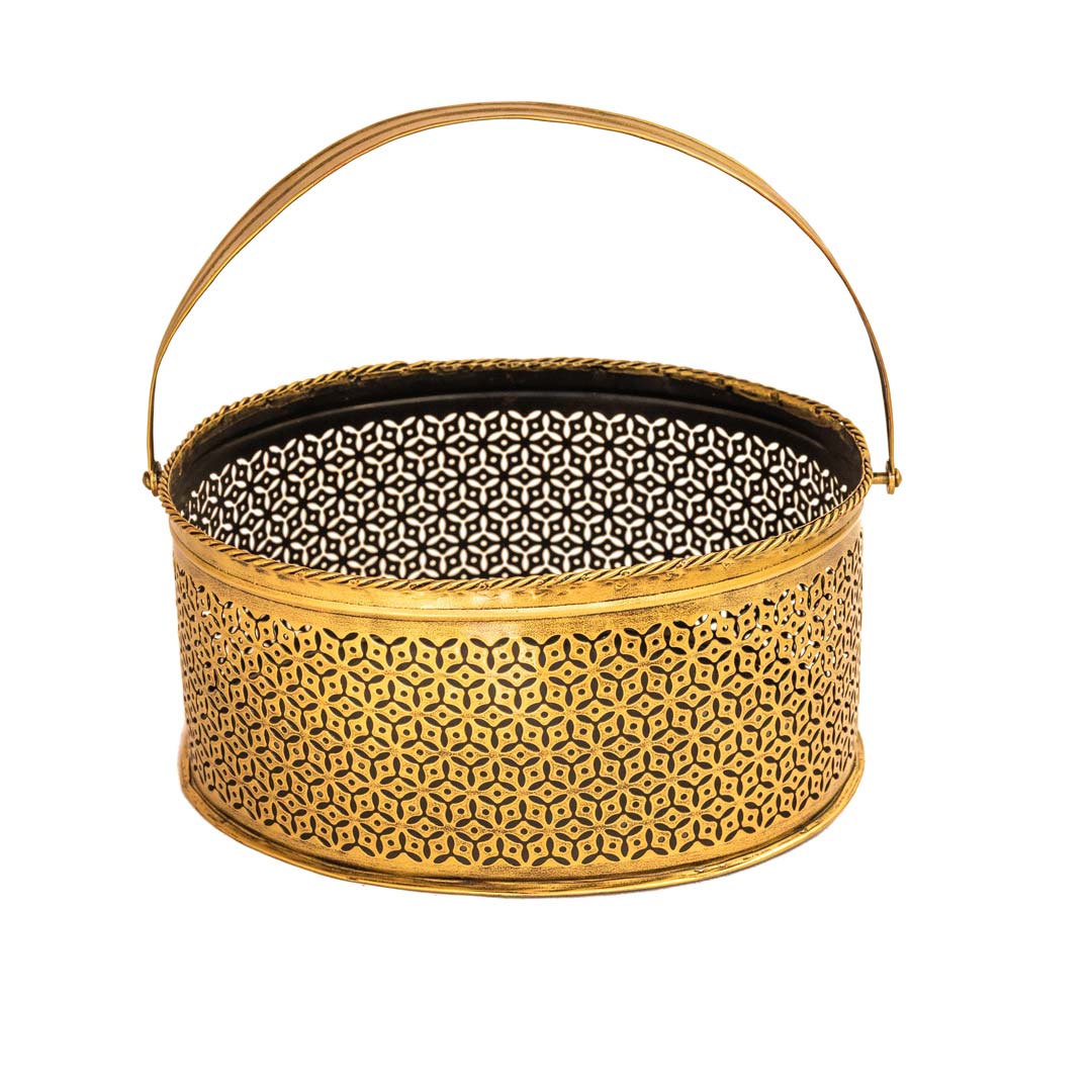 Metal brass basket oval large (12" x 10")