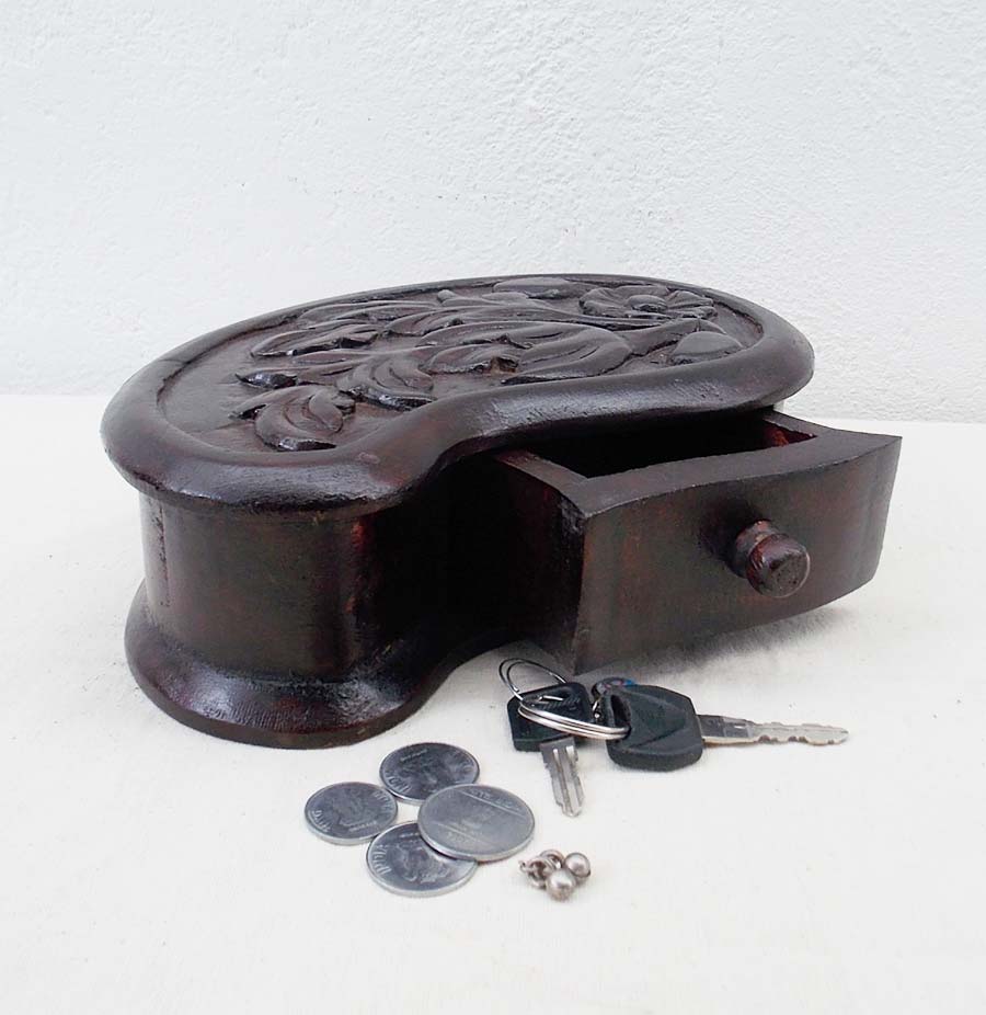 Leaf Shaped Carved Box with Drawer 