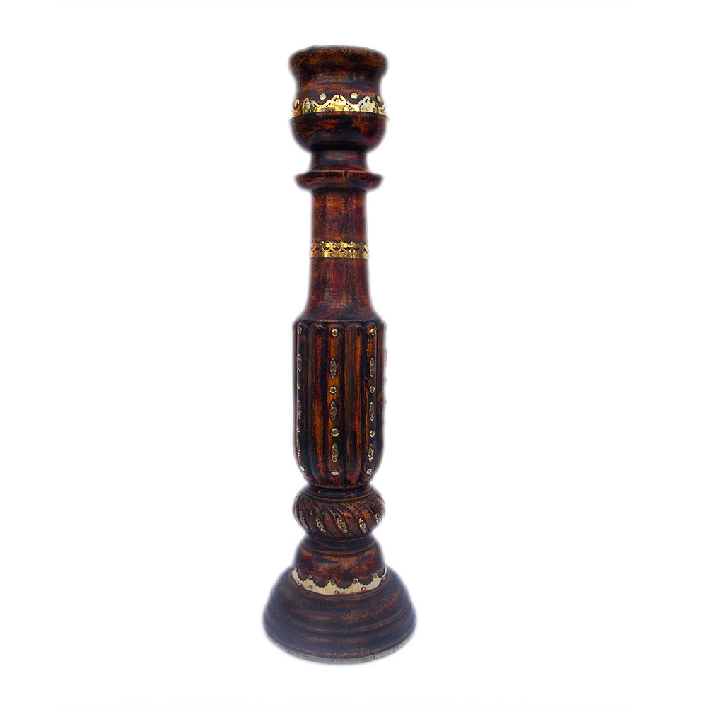 Wooden Candle Stand - Polish & Brass art