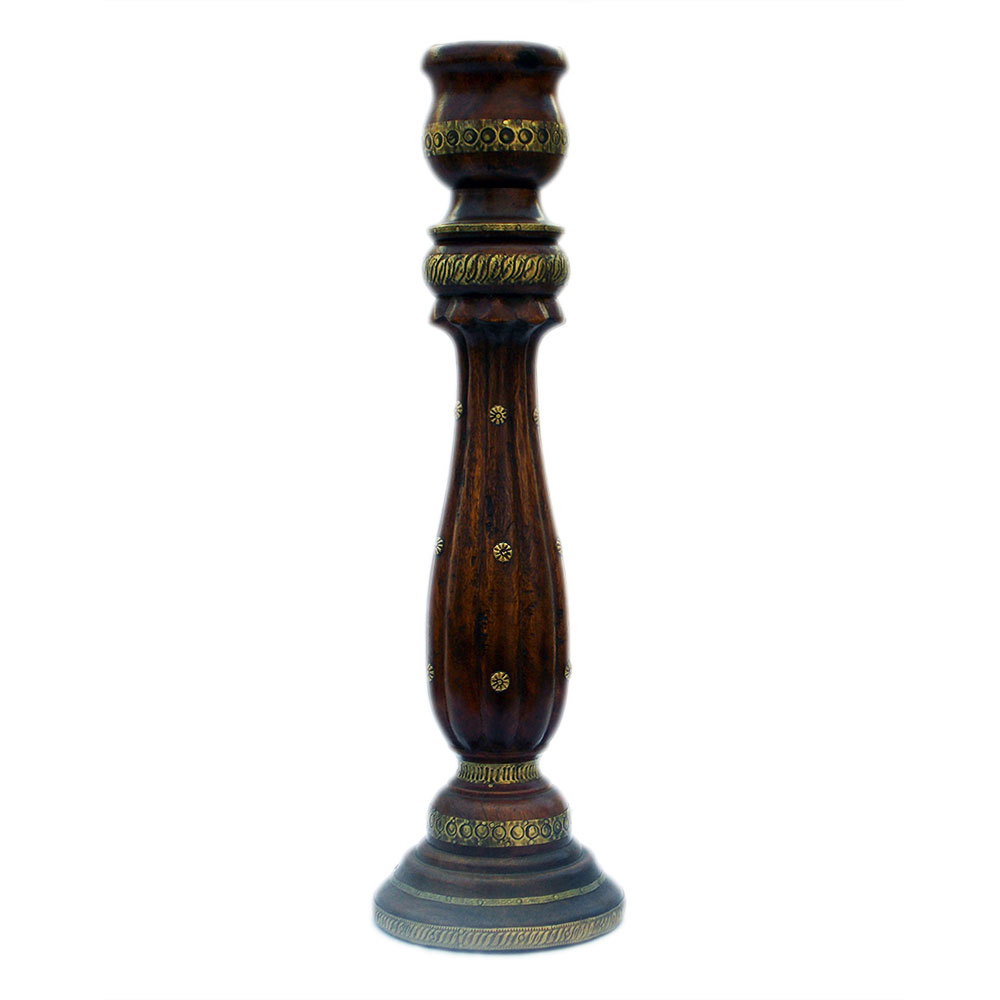 Wooden Candle Stand - Polish & Brass