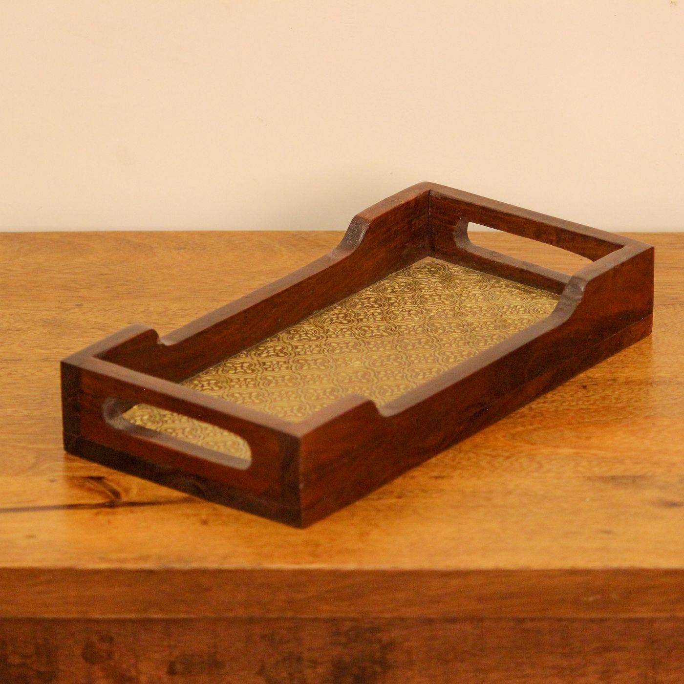 Small Wooden Tray with Brass Embossed Base Small Wooden Tray with Brass Embossed Base