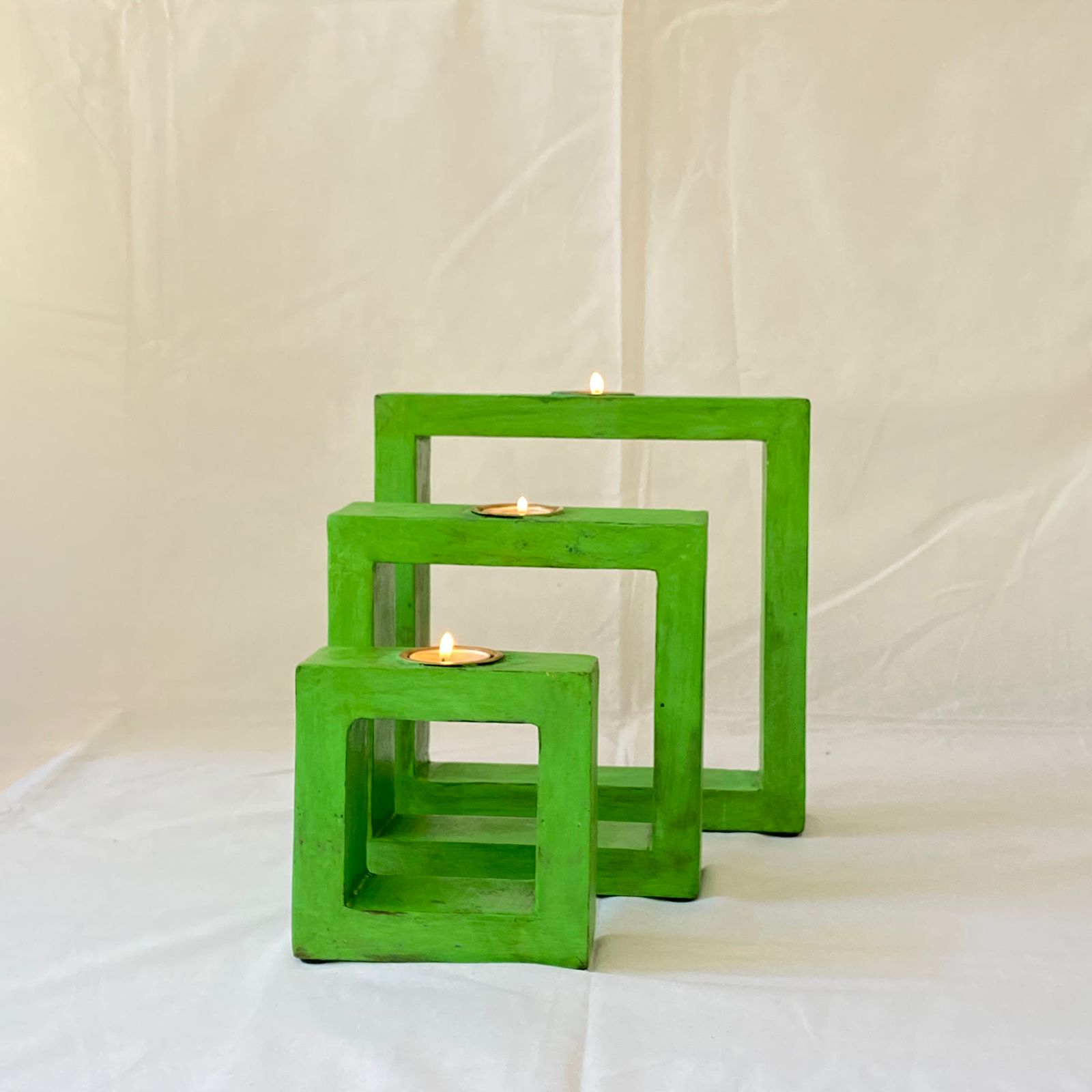 Green Square Tea Light Holder Set of 3 Green Square Tea Light Holder Set of 3