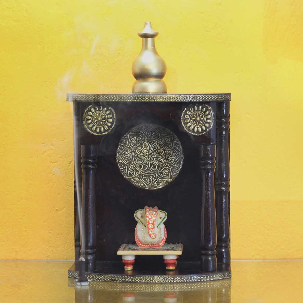 Wooden Mandir - Polished, Brass Art Wooden Mandir - Polished, Brass Art