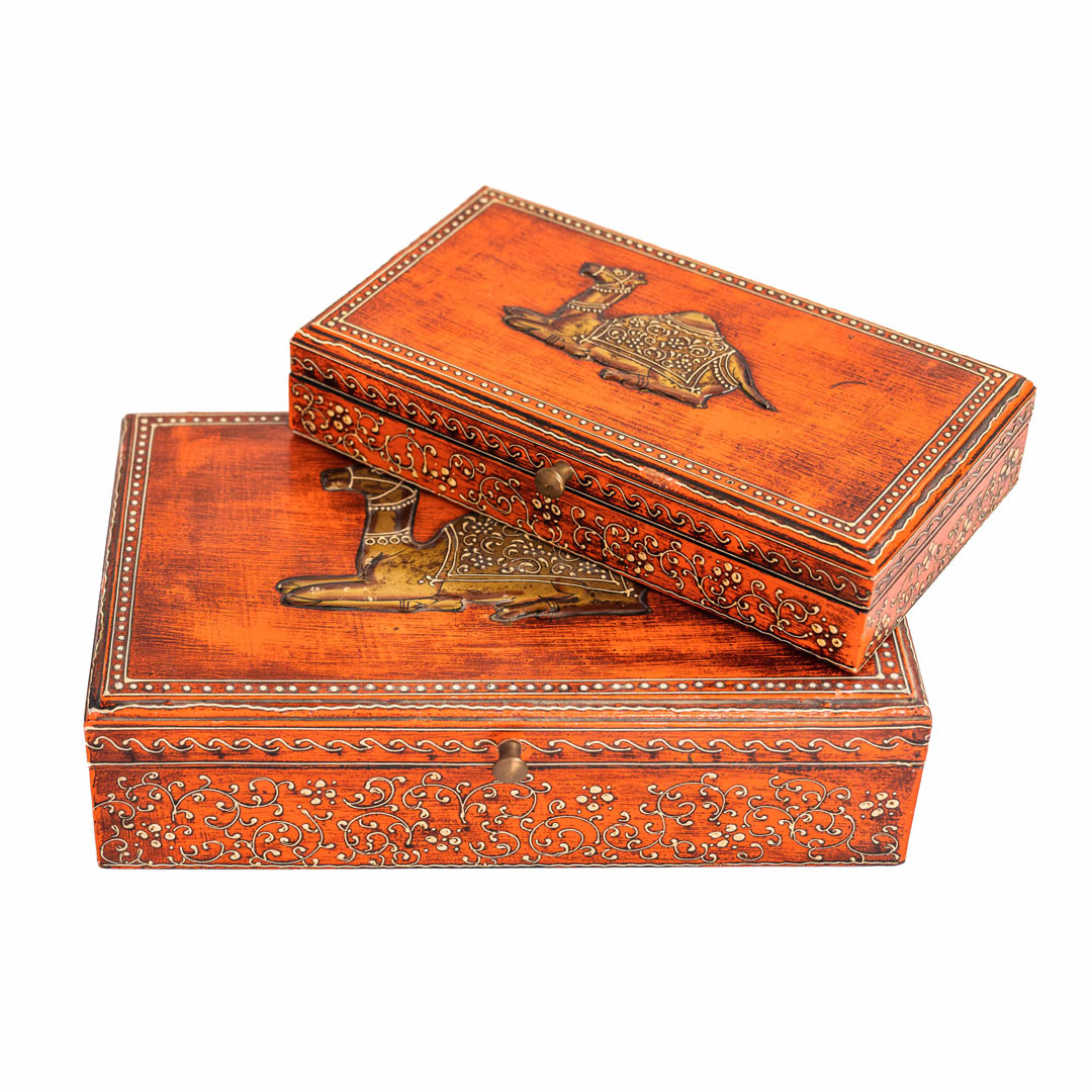 Orange Box with Camel Embossed on Top - Set of 2