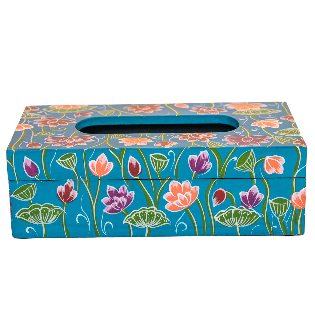 Wooden Blue Hand-Painted Tissue Box Wooden Blue Hand-Painted Tissue Box