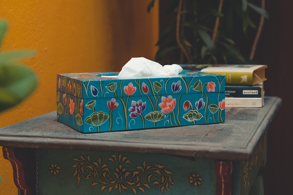 Wooden Blue Hand-Painted Tissue Box