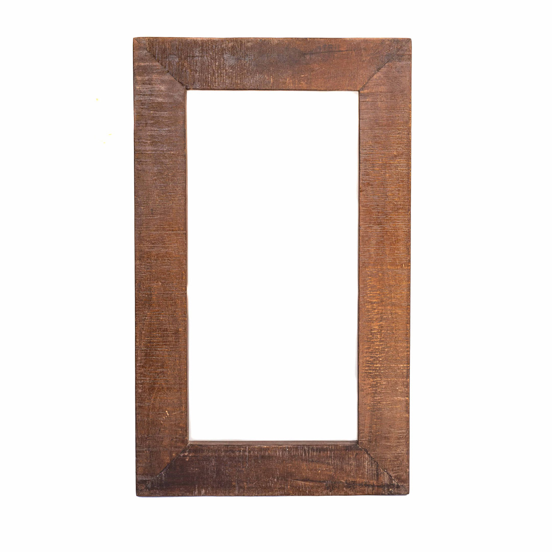 Rough Wood Rectangular Mirror Frame Dark Polish  