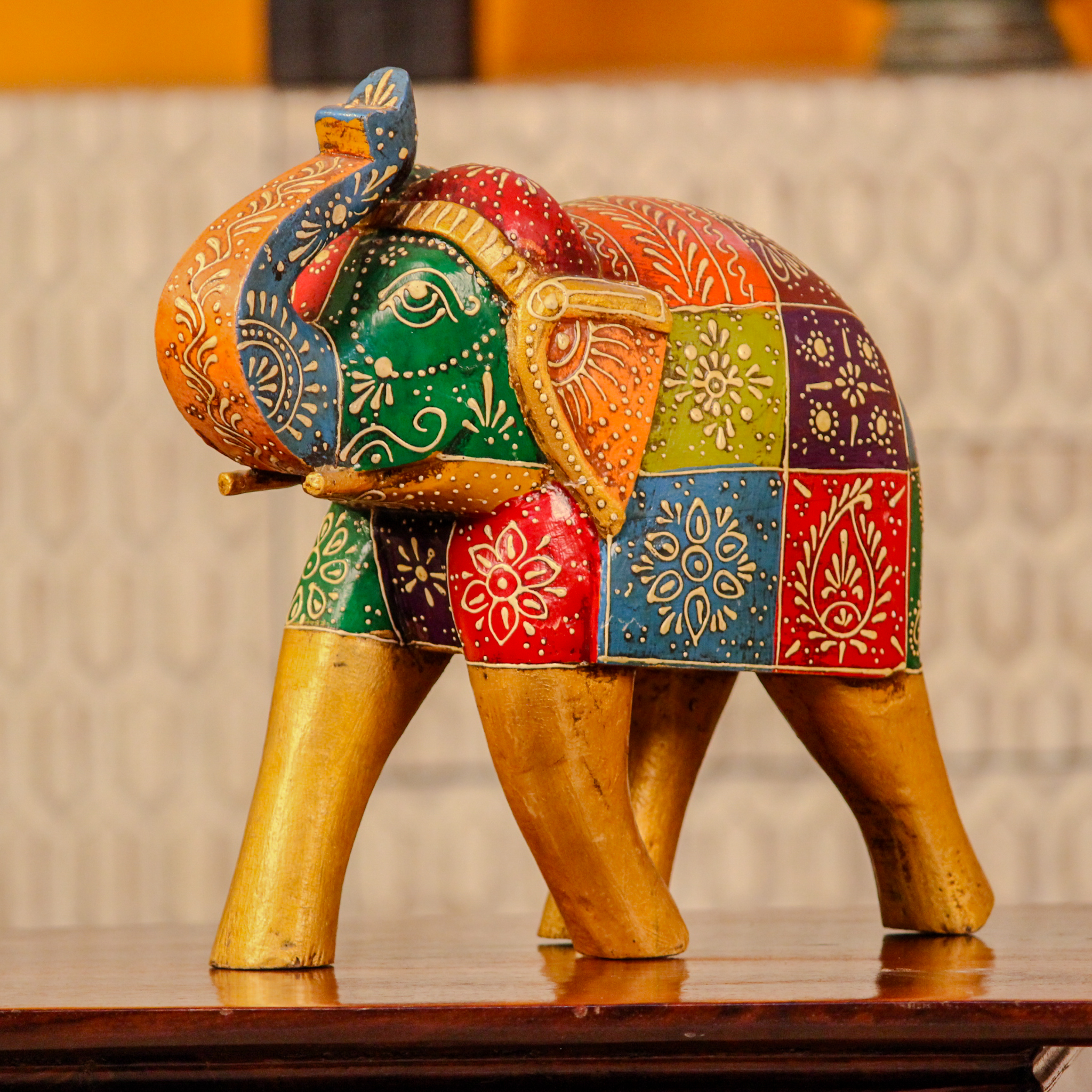 Hand-Painted Wooden Elephant Figurine – Traditional Indian Décor (12 Inch)