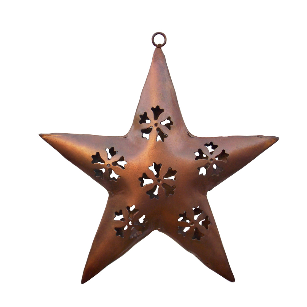 Hanging Star With Glittering Star Perforations - Copper Finish (Large)