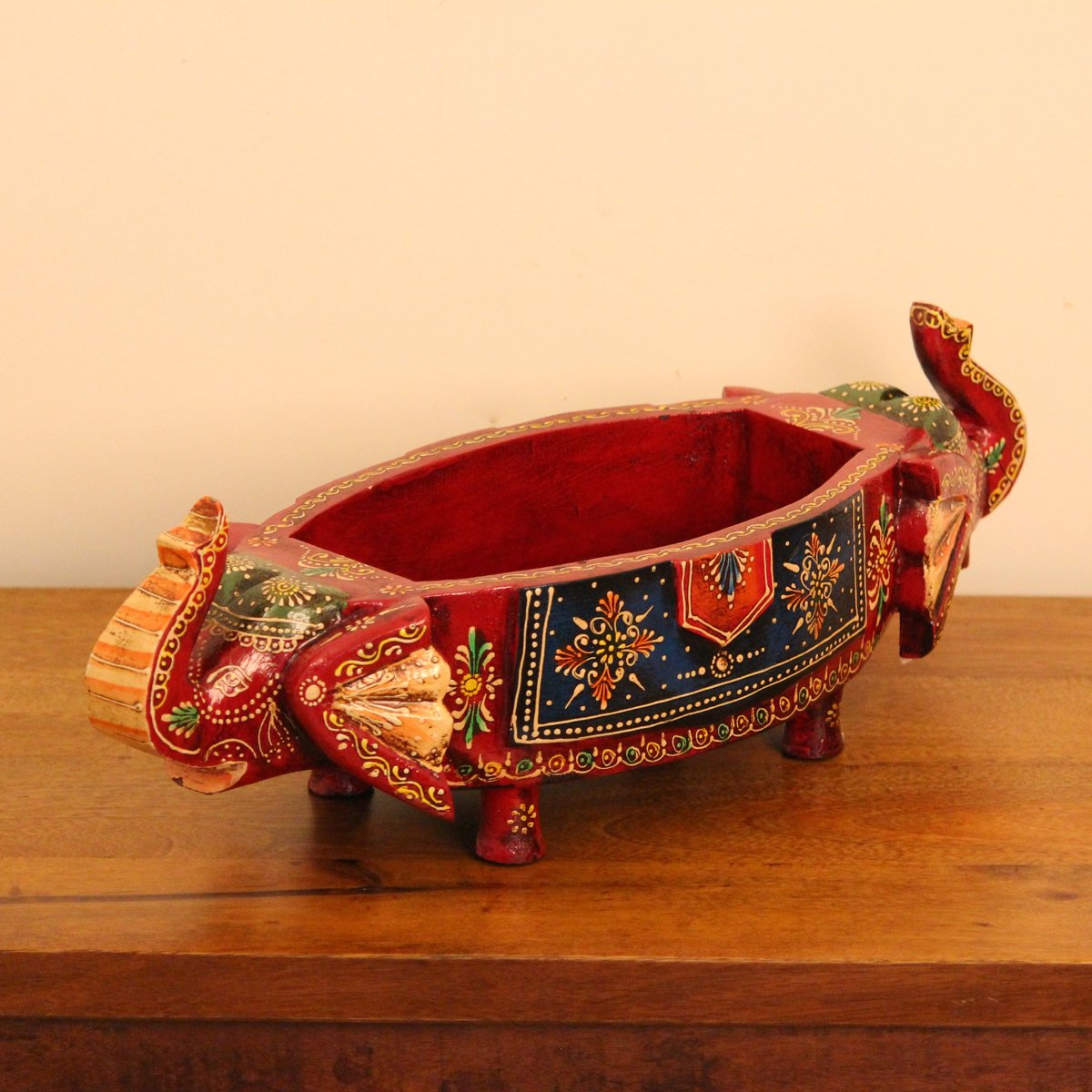 Two Elephant Head Fruit Bowl – Hand Painted Red Two Elephant Head Fruit Bowl – Hand Painted Red