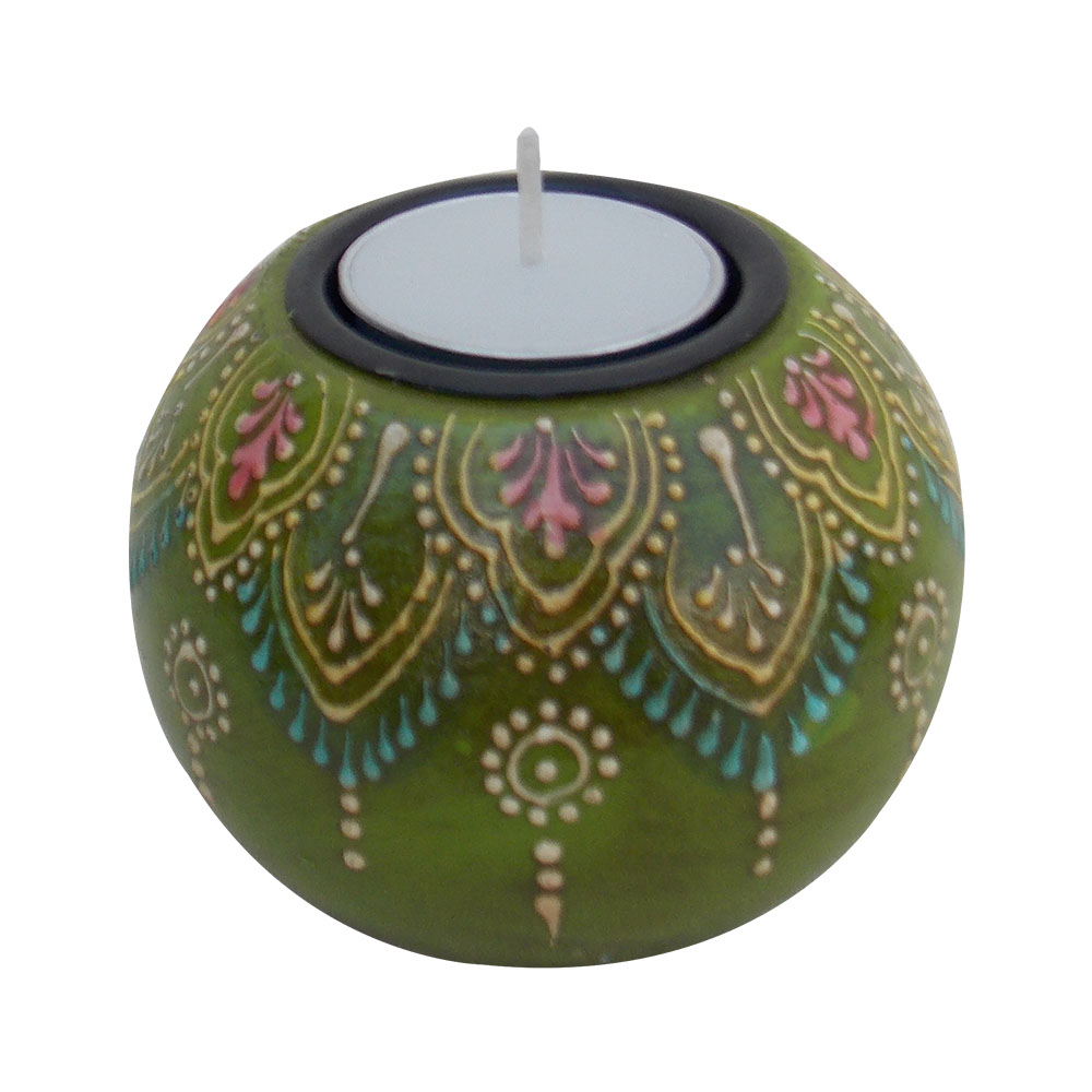 Hand Painted Wooden Ball T Light Candle Holder- Assorted Colours and Designs