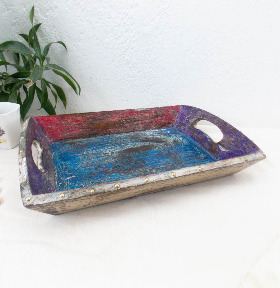 Multicolored Distress Tray -  17 x 12 Inches