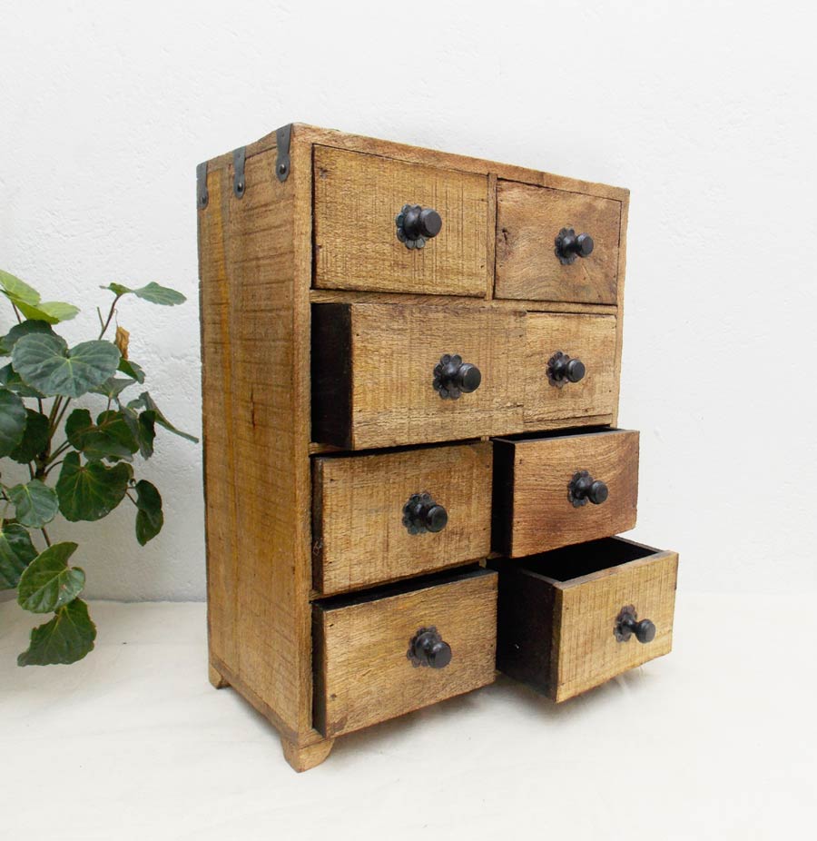 Raw Wood Mini Chest of 8 Drawers