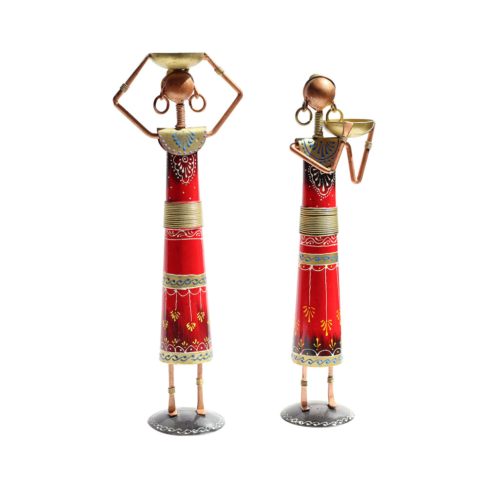 Tribal Women at Farm - Red (Set of Two)