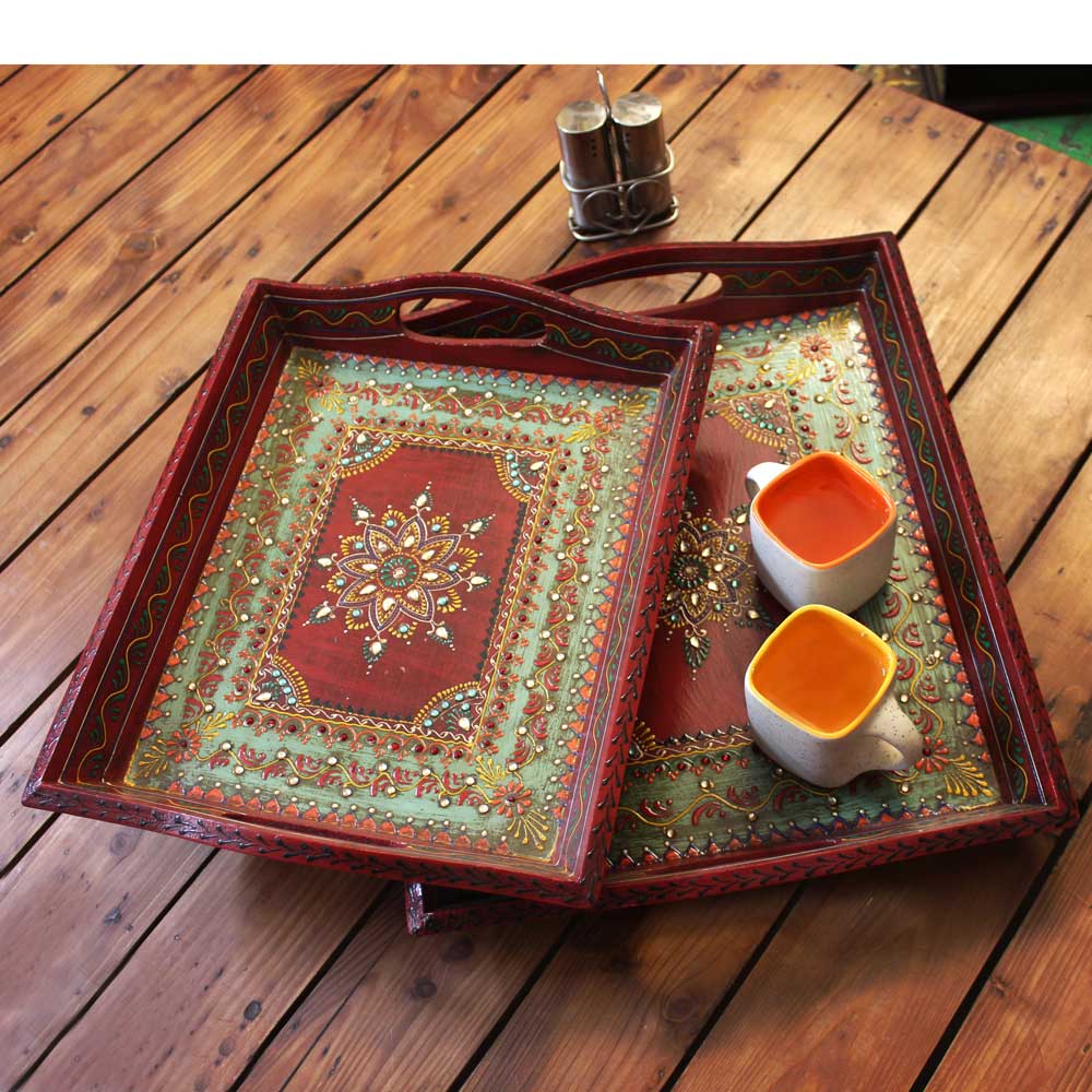 Hand Painted Wooden Serving Tray (Set of Three)