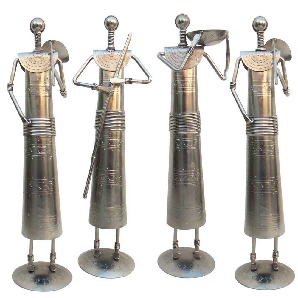 Tribal Women at Farm - Tealight Candle Holder, Iron, ht 13 Inch Chrome (Set of Four)