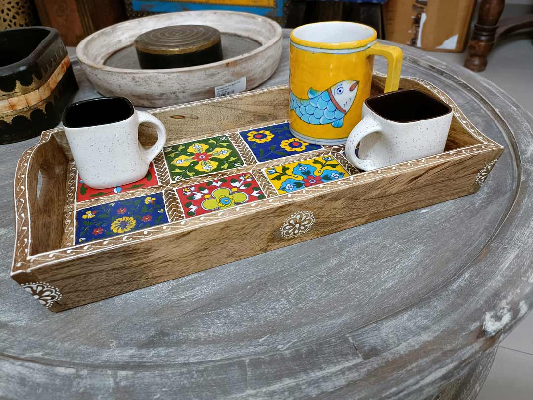 Ceramic Tile -Blocked Wooden Serving Tray (8 Tile , 8 x 15 Inches) Ceramic Tile -Blocked Wooden Serving Tray (8 Tile , 8 x 15 Inches)