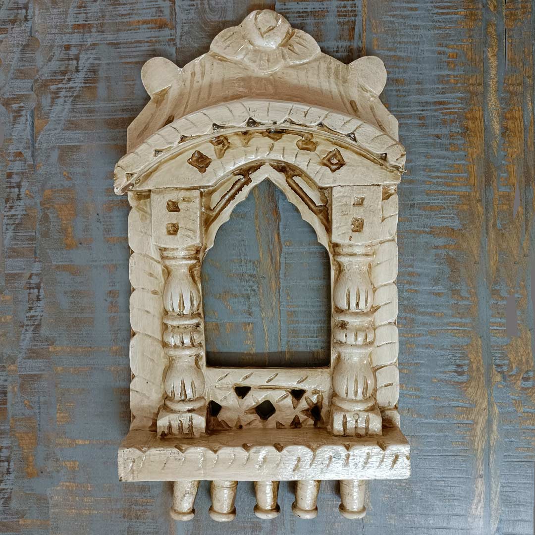 Traditional Painted Jharokha - 16 Inches , Distressed White