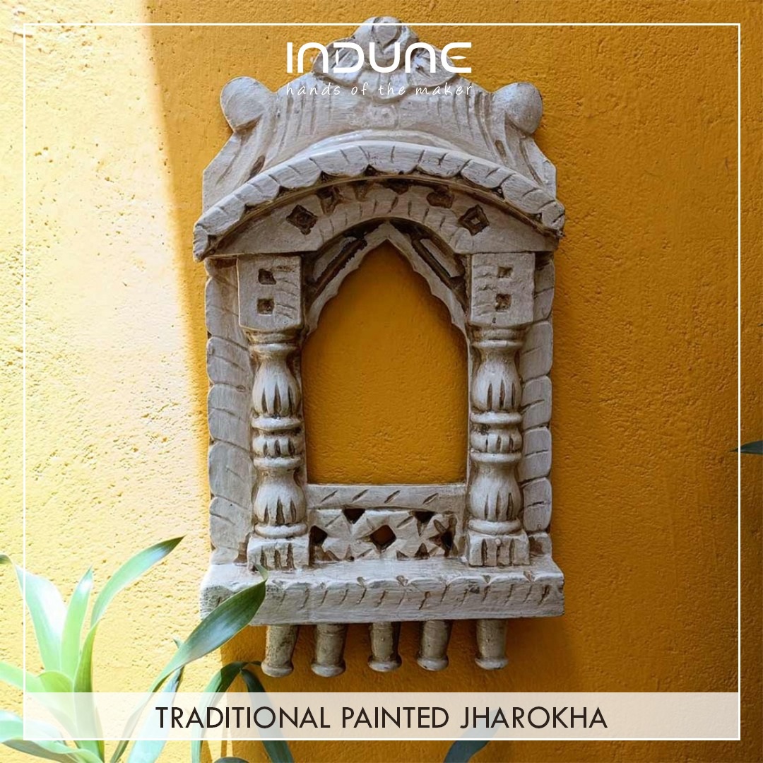 Traditional Painted Jharokha - 16 Inches , Distressed White