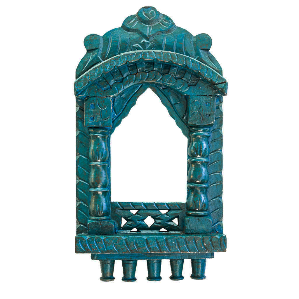 Traditional Painted Jharokha - 16 Inches , Distressed Blue
