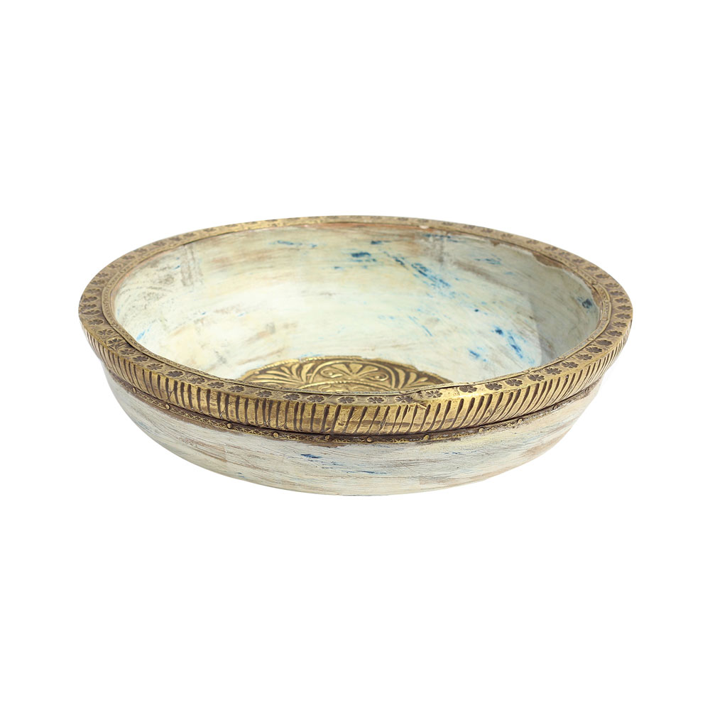 Wooden Rustic Bowl with Embossed Brass Art - Small Wooden Rustic Bowl with Embossed Brass Art - Small