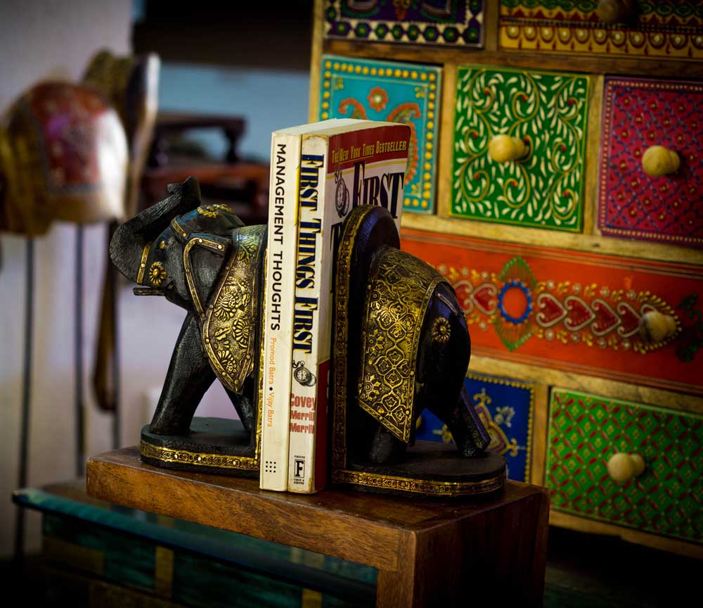 Wooden Elephant Book Ends Set