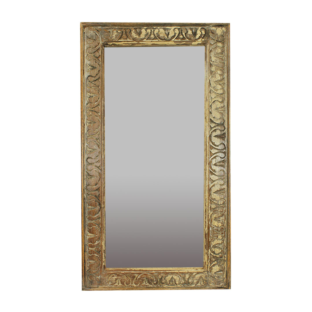 Distressed White Wooden Mirror Frame