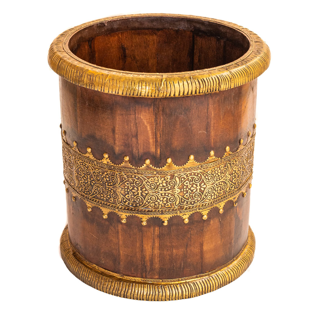 Wooden Planter With Brass Art Small  