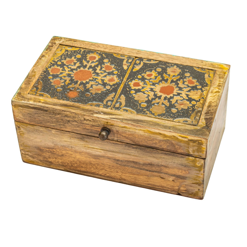 Distressed Yellow Wooden Jewellery Box