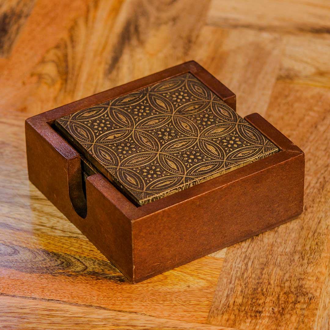 Handcrafted Brass Circle Pattern Coaster – Decorative Table Coaster