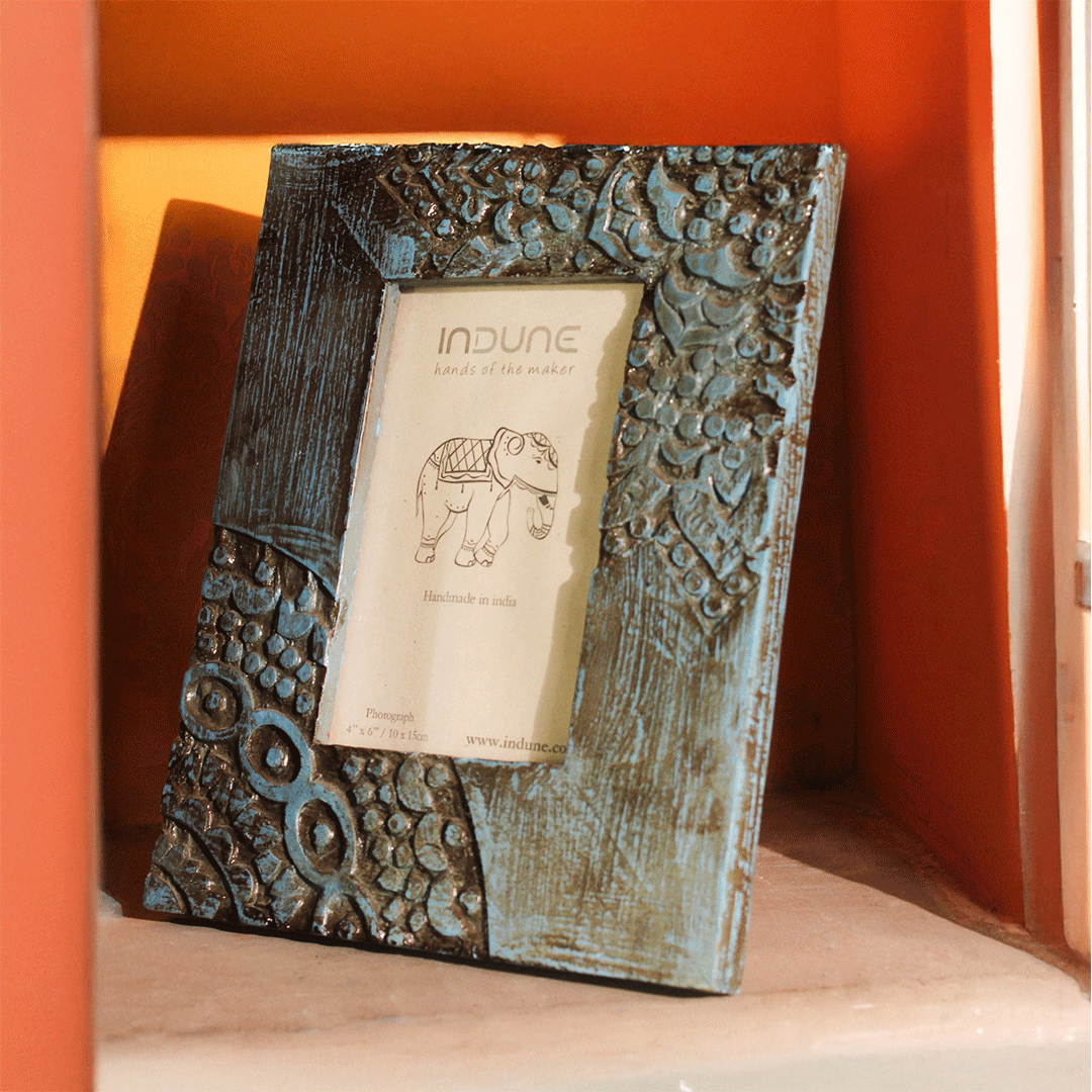 Blue Distressed Hand Carved Wooden Photo Frames Blue Distressed Hand Carved Wooden Photo Frames