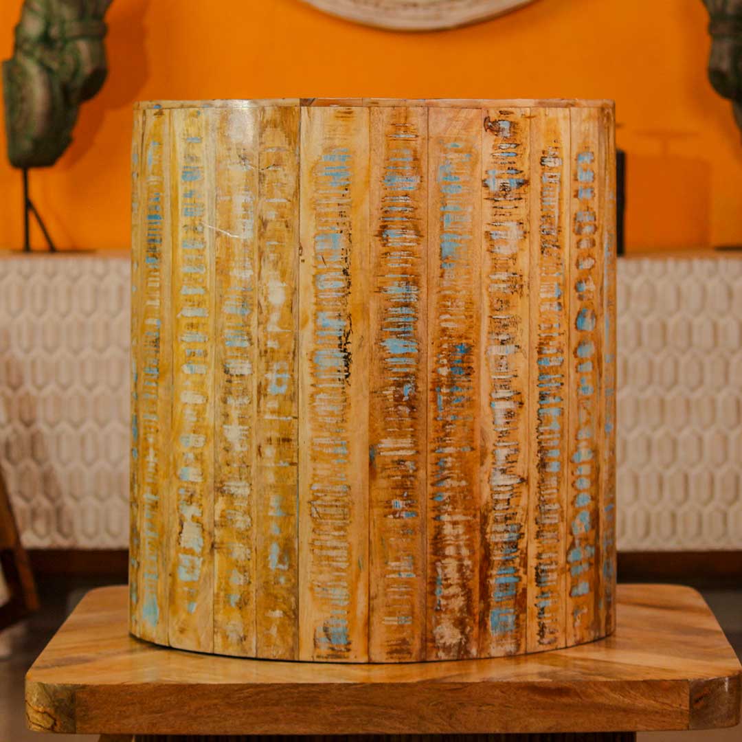 Reclaimed Wood Round Stool / Ottoman – Rustic Finish