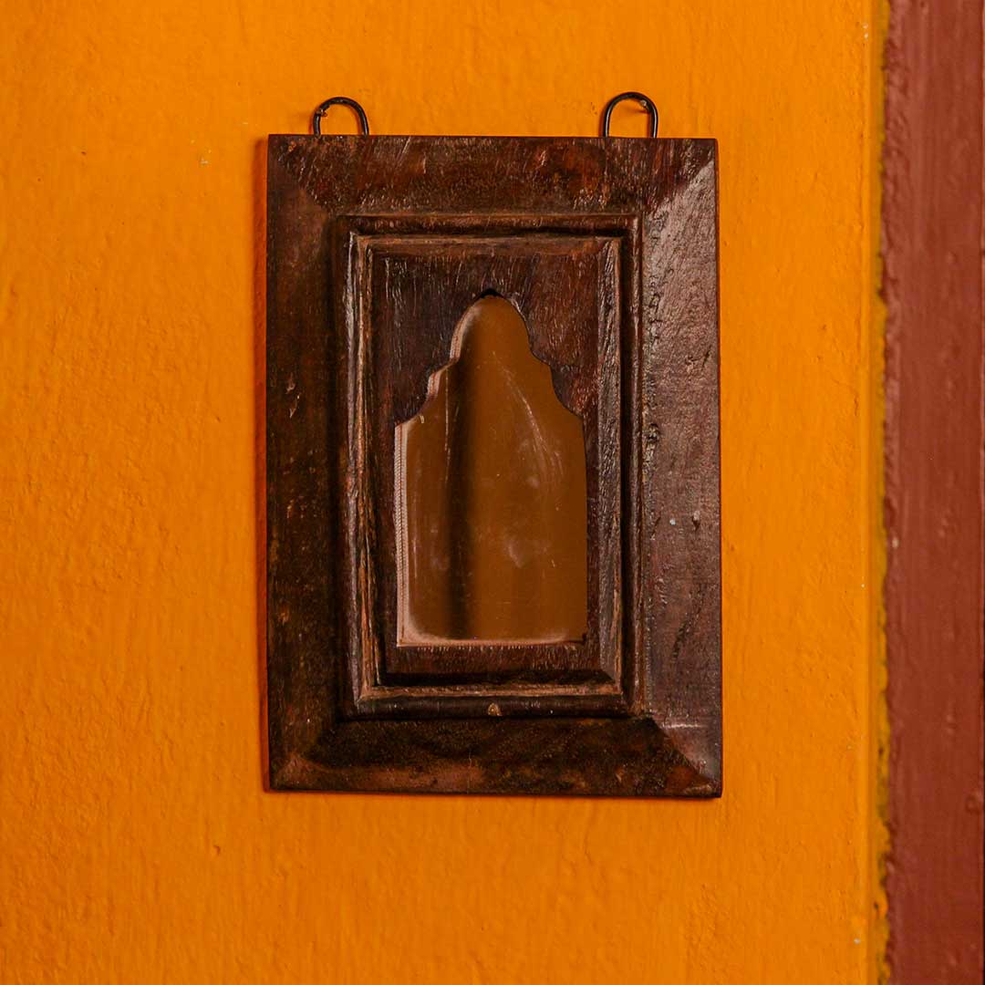 Dark Polish Reclaimed Wooden Wall Mirror Jharokha – 9.5 Inch