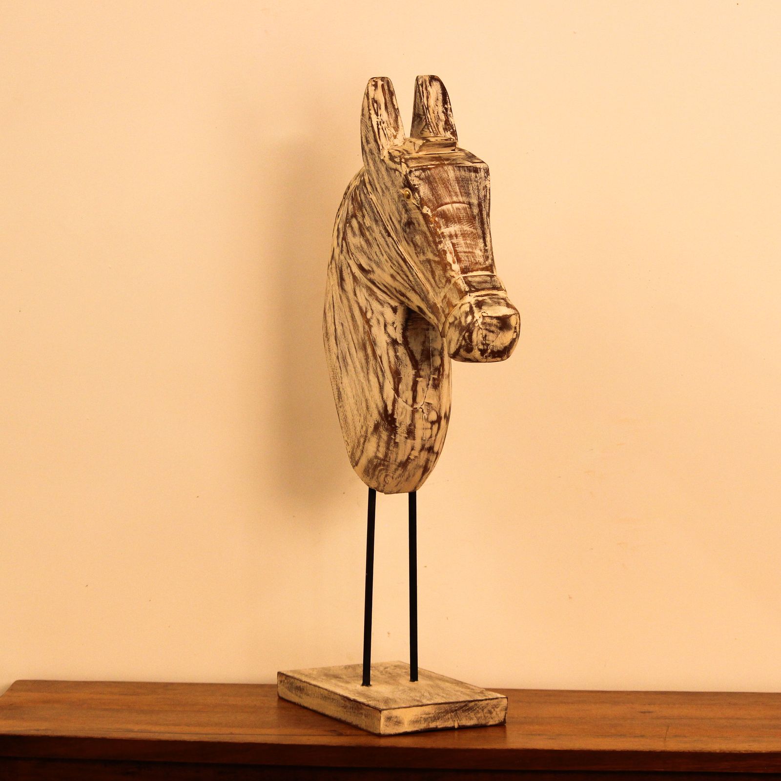 Whitewashed Horse Head on Iron Stand