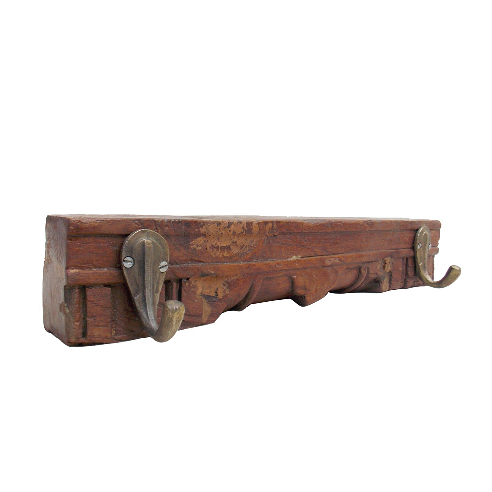 Recycled Vintage Carved Wooden Apparel Hanger- 2 Hooks 