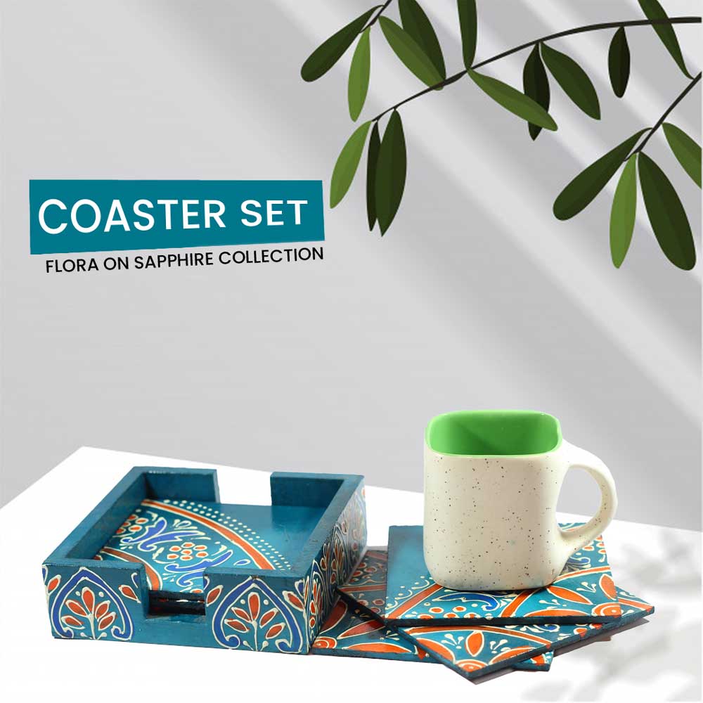 Coaster Set (Collection- Flora On Sapphire) Coaster Set (Collection- Flora On Sapphire)