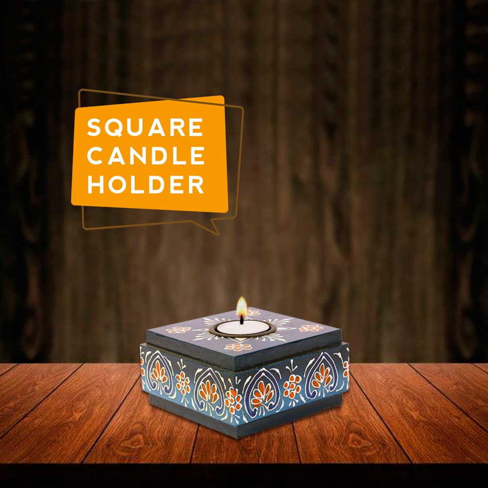 Square Candle Holder (Collection- Flora On Sapphire)