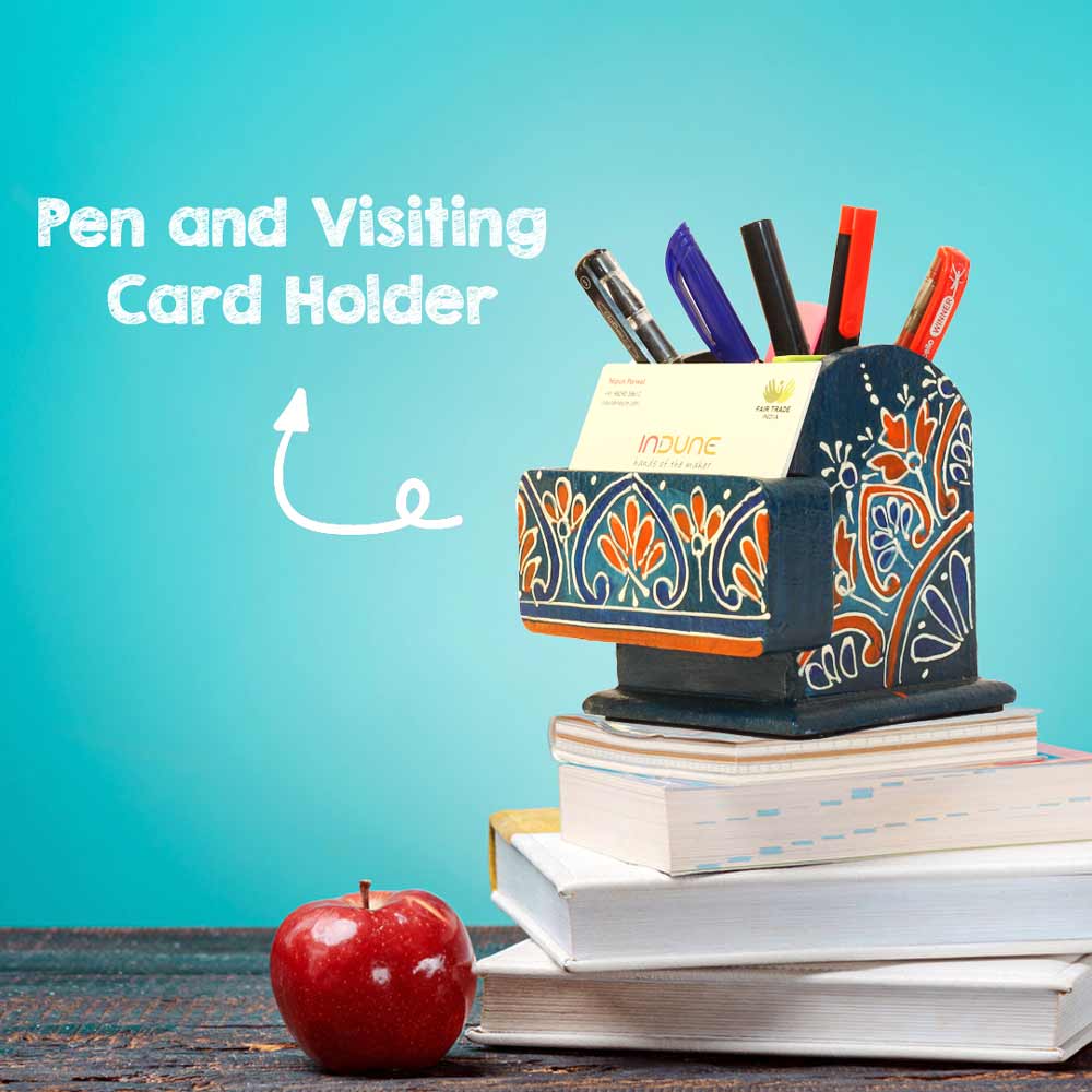 Pen And Visiting Card Holder (Collection- Flora On Sapphire) Pen And Visiting Card Holder (Collection- Flora On Sapphire)