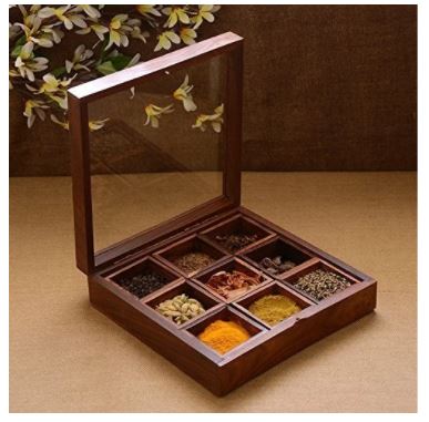 Sheesham Wood Spice Box Container - Spice Masala Box Holder