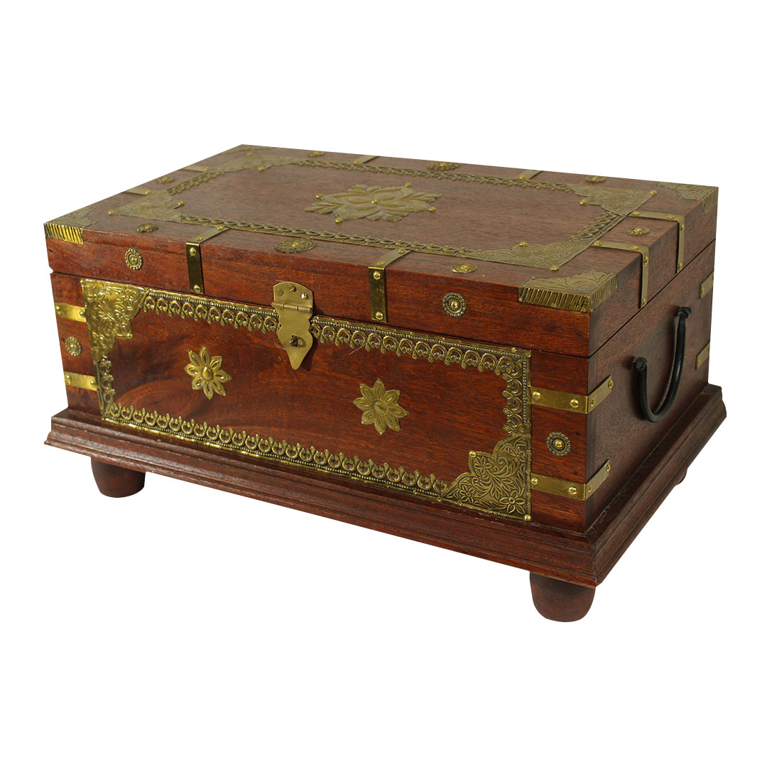 Royal Wooden Treasure Box with Brass Claddings and Artwork Royal Wooden Treasure Box with Brass Claddings and Artwork