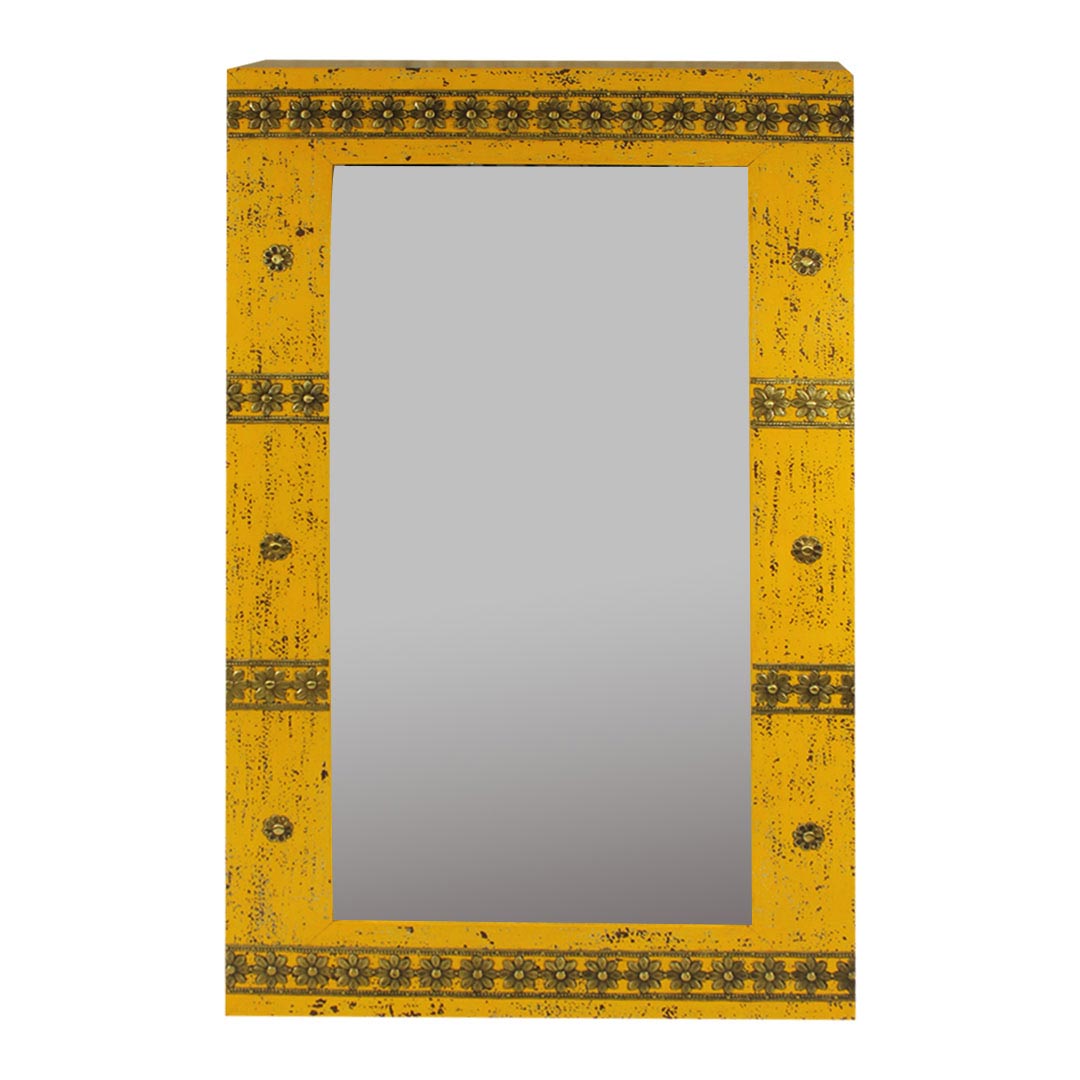 Distressed Yellow Wooden Mirror