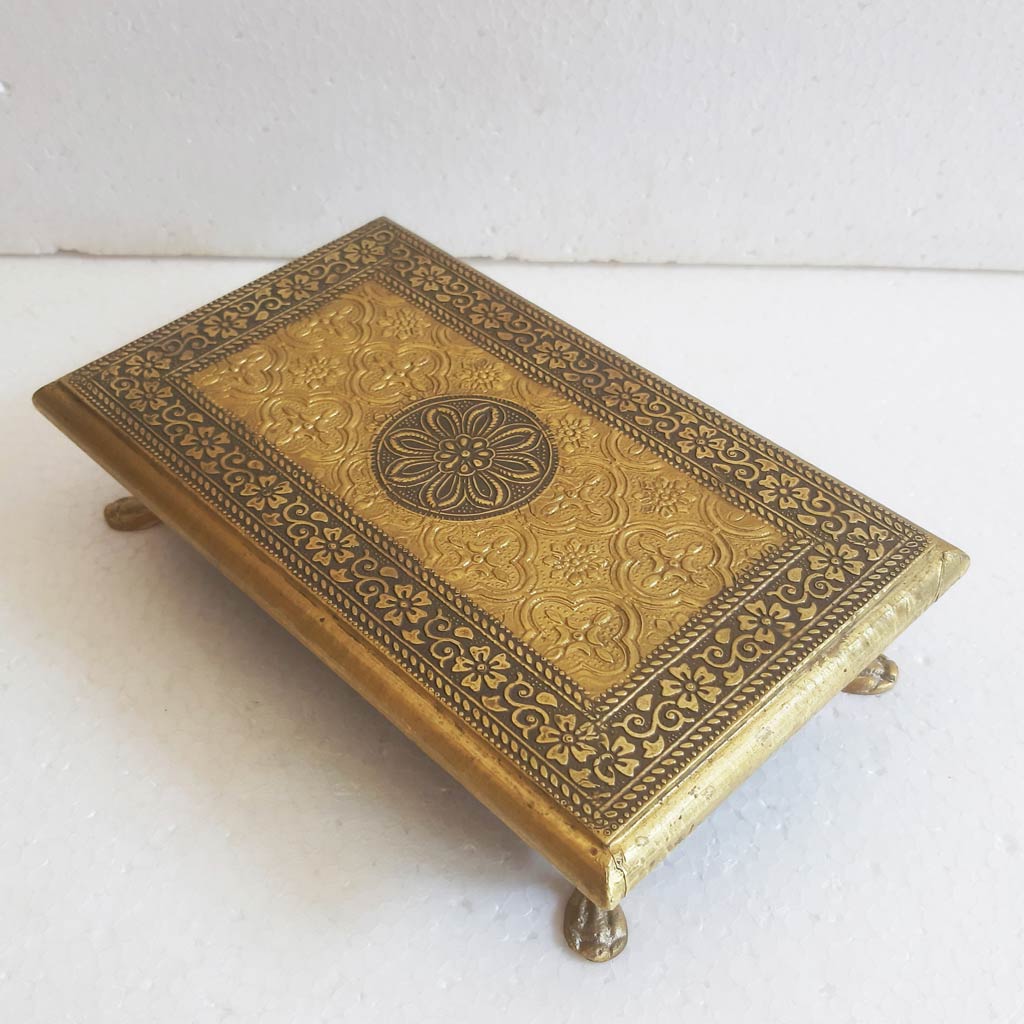 Indian Ethnic Embossed Brass Chowki 6 x 10 Inches Indian Ethnic Embossed Brass Chowki 6 x 10 Inches