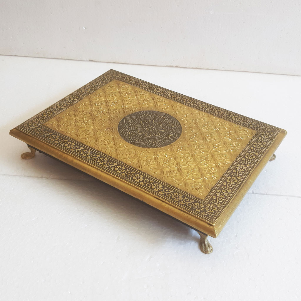 Indian Ethnic Embossed Brass Chowki 10 x 14 Inches