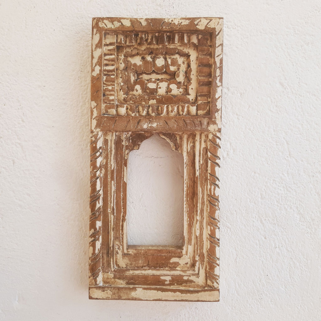 Distressed Carved Wooden Jharokha Frame - 14 Inches