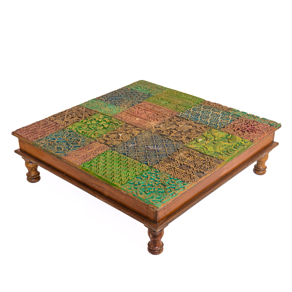 Wooden Pooja Chorang with Print Block Motif Top