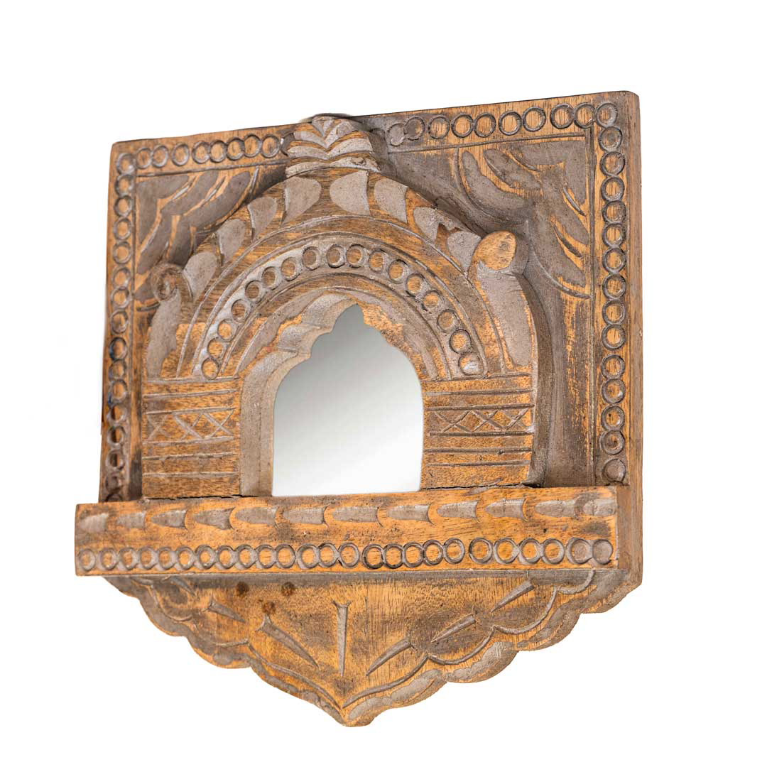 Jharokha Style Wooden Carved Distressed Grey Frame