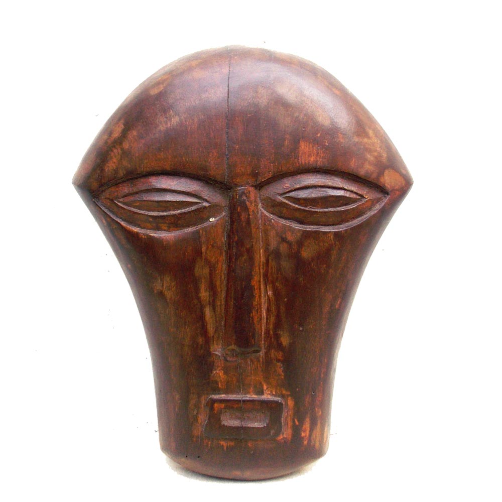 Natural Brown Polished Wooden Tribal Face - Decorative Wall Piece