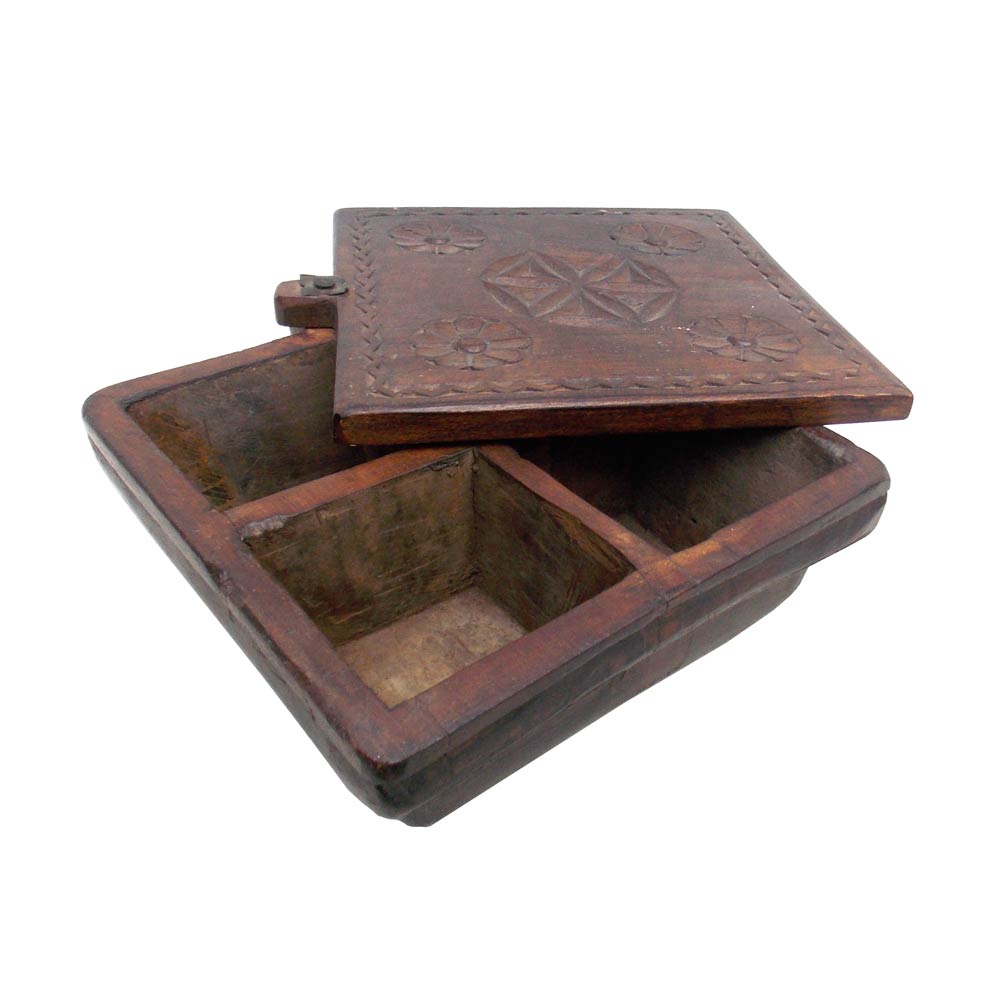Sliding Top Vintage Wooden Spice Box - 4 Partitions 