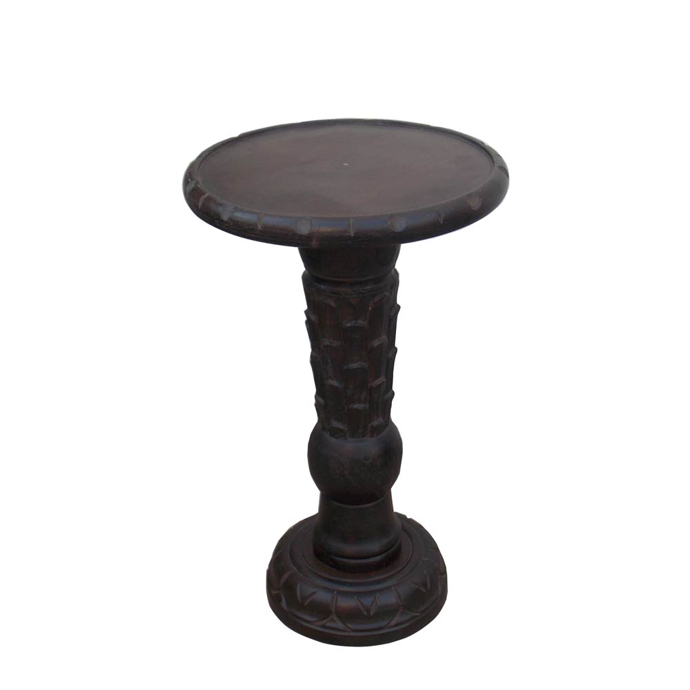Antique Polished Carved Wooden Telephone Stand - Round