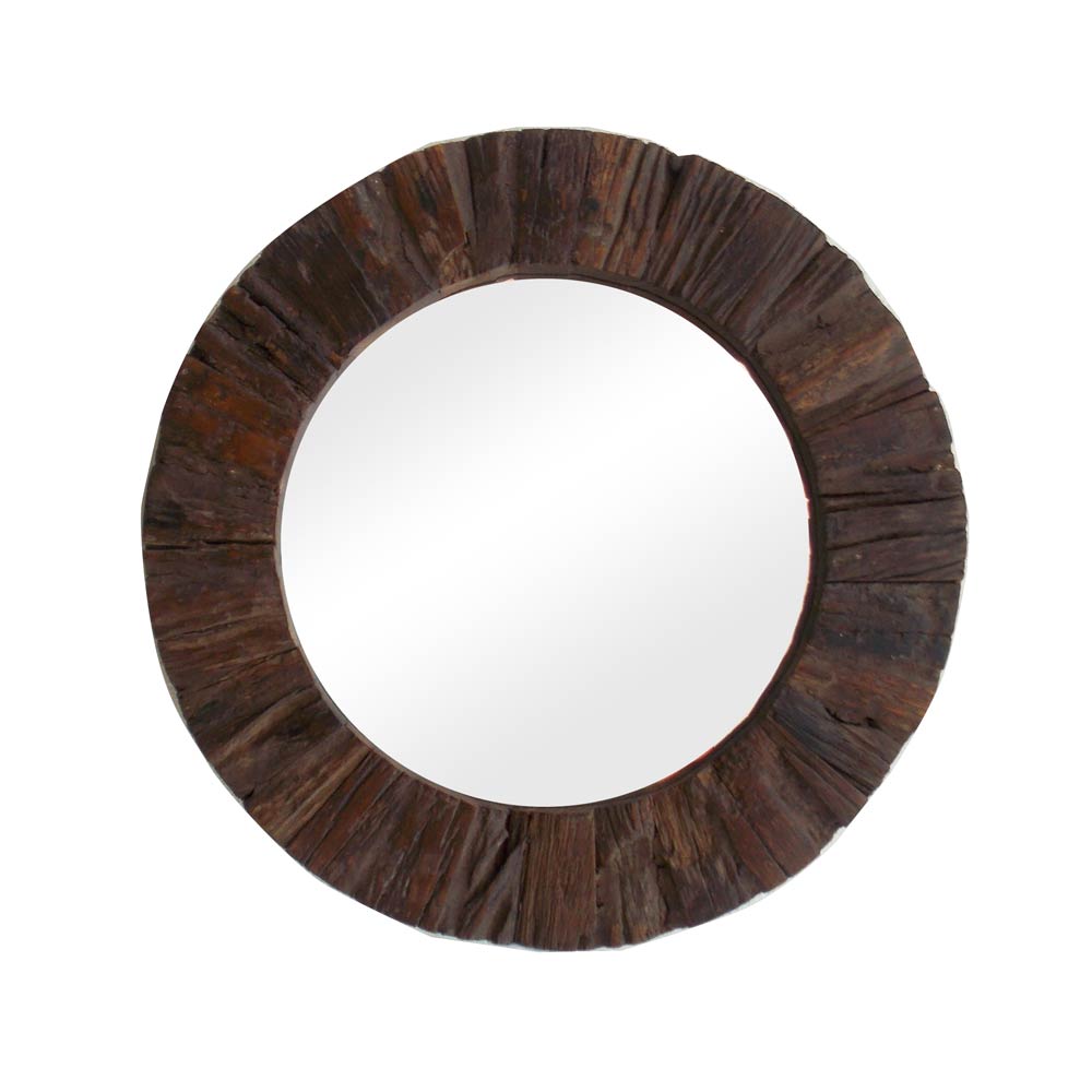 Railway Sleeper Wood Round Mirror Frame 